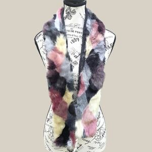 Aeropostale Womens Multicolored Faux Fur Patchwork Scarf Stole OS 5298 NEW